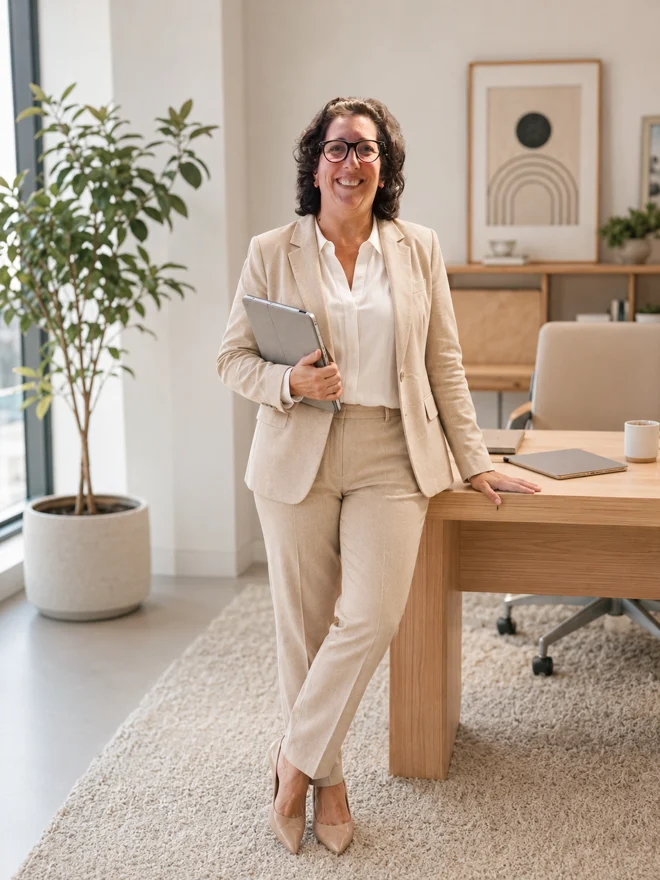 María José con una laptop en la mano